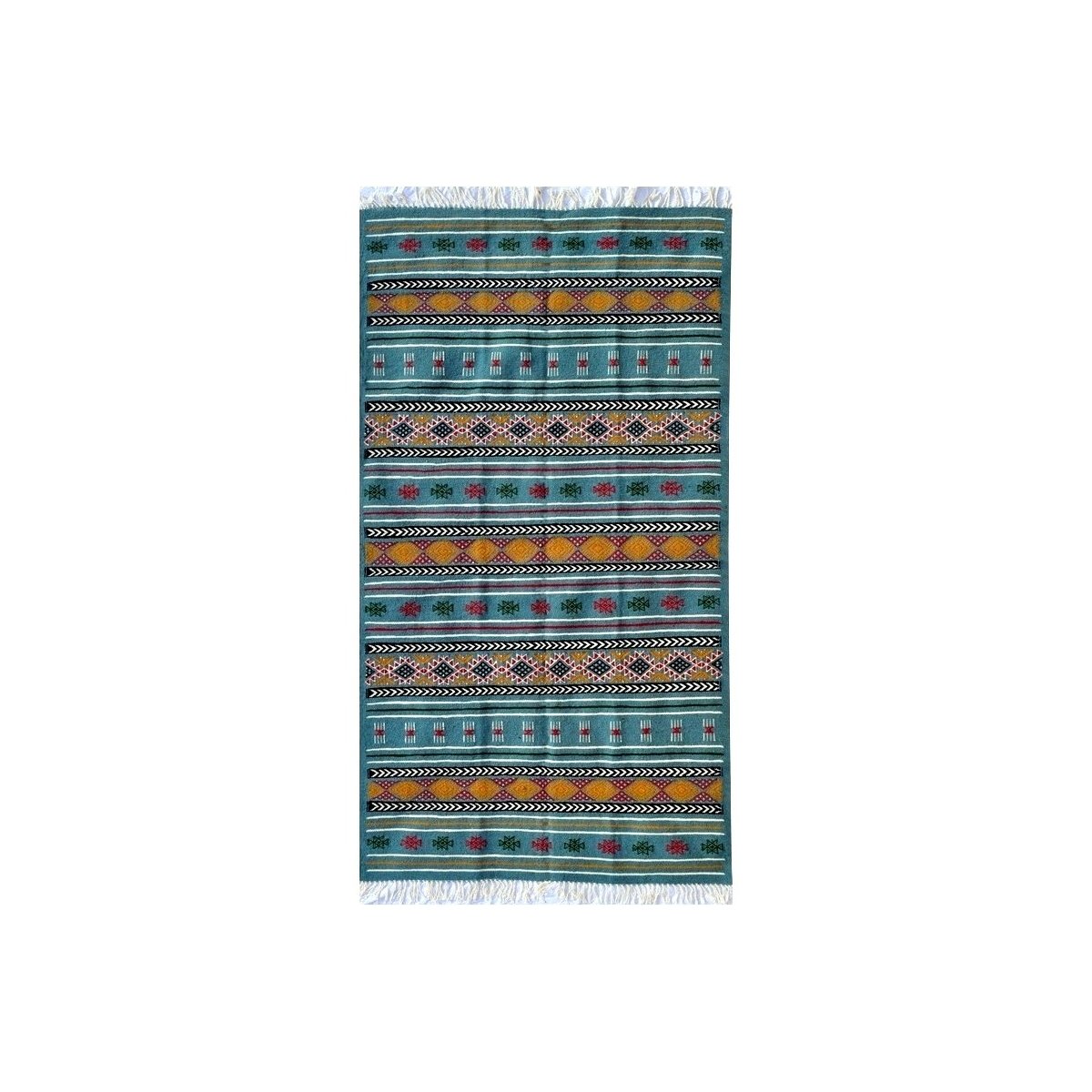 Tapis berbère Tapis Kilim Bayen 110x195 Bleu turquoise /Jaune/Rouge (Tissé main, Laine) Tapis kilim tunisien style tapis marocai