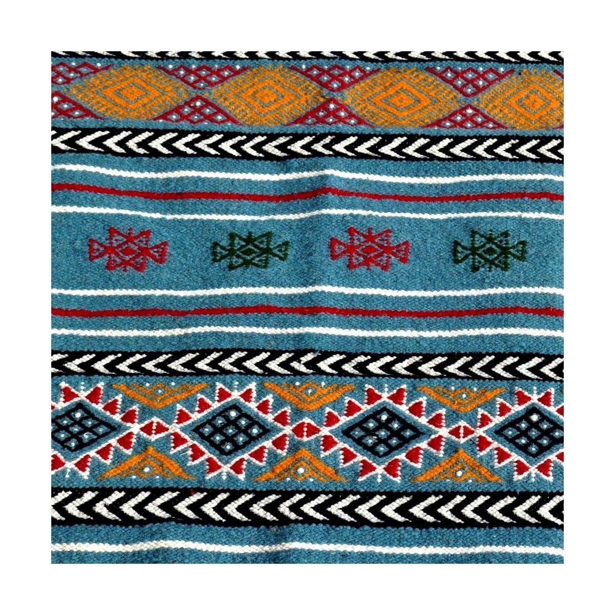 tappeto berbero Tappeto Kilim Bayen 110x195 Turchese/Giallo/Rosso (Fatto a mano, Lana) Tappeto kilim tunisino, in stile marocchi