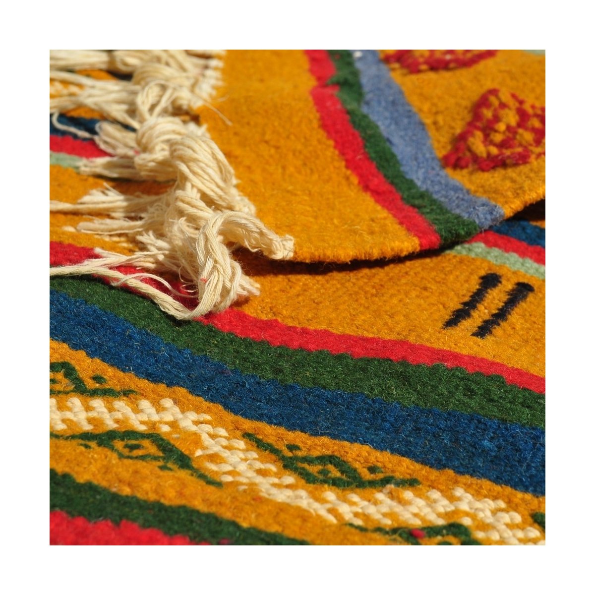 Berber tapijt Tapijt Kilim Ouarzazate 125x245 Geel/Veelkleurig (Handgeweven, Wol, Tunesië) Tunesisch kilimdeken, Marokkaanse sti