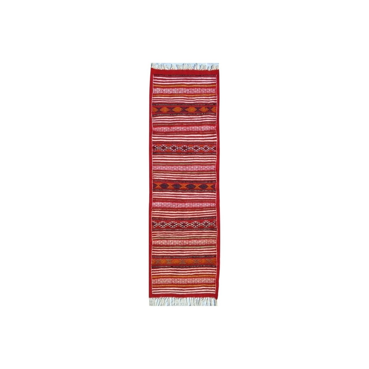 Tapete berbere Tapete Kilim longo Essour 65x190 Vermelho (Tecidos à mão, Lã, Tunísia) Tapete tunisiano kilim, estilo marroquino.