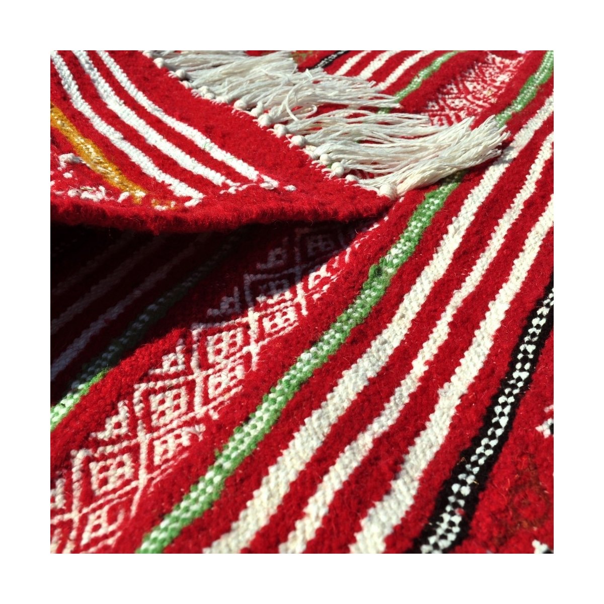 Tapis berbère Tapis Kilim long Essour 65x190 Rouge (Tissé main, Laine, Tunisie) Tapis kilim tunisien style tapis marocain. Tapis