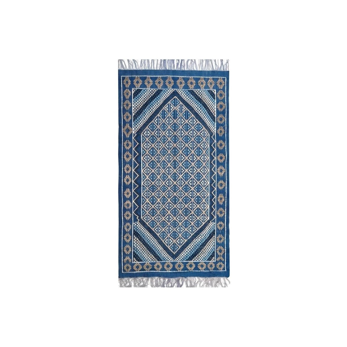 Berber Teppich Teppich Margoum Tajerouine 110x215 Blau/Weiß (Handgefertigt, Wolle, Tunesien) Tunesischer Margoum-Teppich aus der