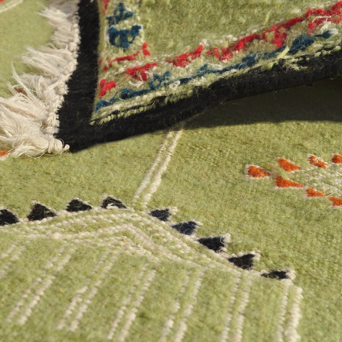 Tapete berbere Tapete Kilim Dhamer 60x210 Verde (Tecidos à mão, Lã) Tapete tunisiano kilim, estilo marroquino. Tapete retangular