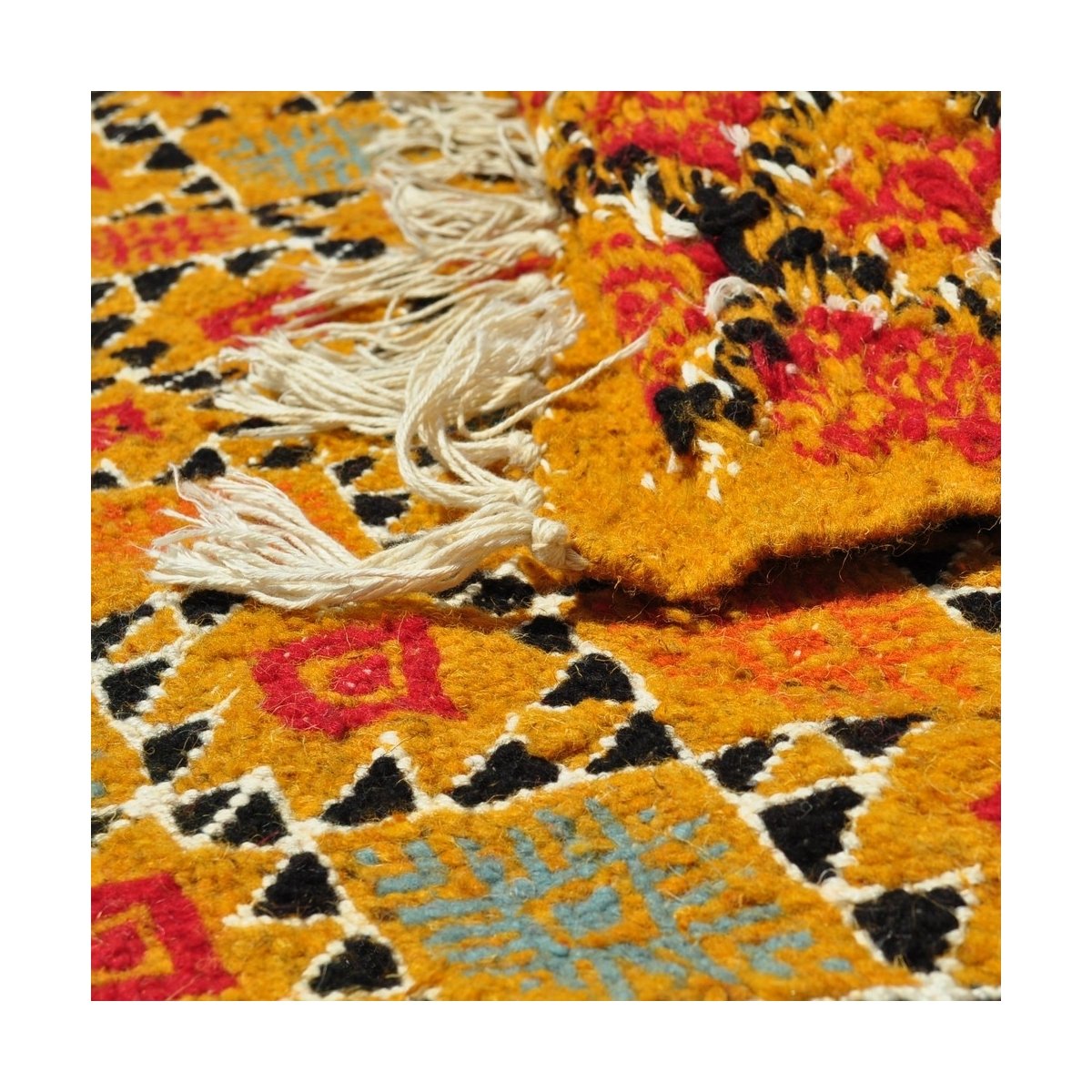 Berber Teppich Teppich Kelim lang Jedeliene 60x210 Gelb (Handgewebt, Wolle, Tunesien) Tunesischer Kelim-Teppich im marokkanische