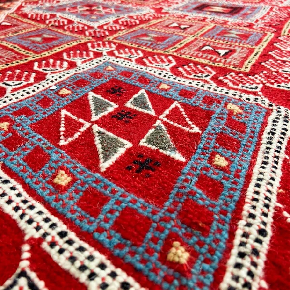 Berber carpet Rug Margoum Ayoun 126x208 Red (Handmade, Wool) Tunisian margoum rug from the city of Kairouan. Rectangular living 