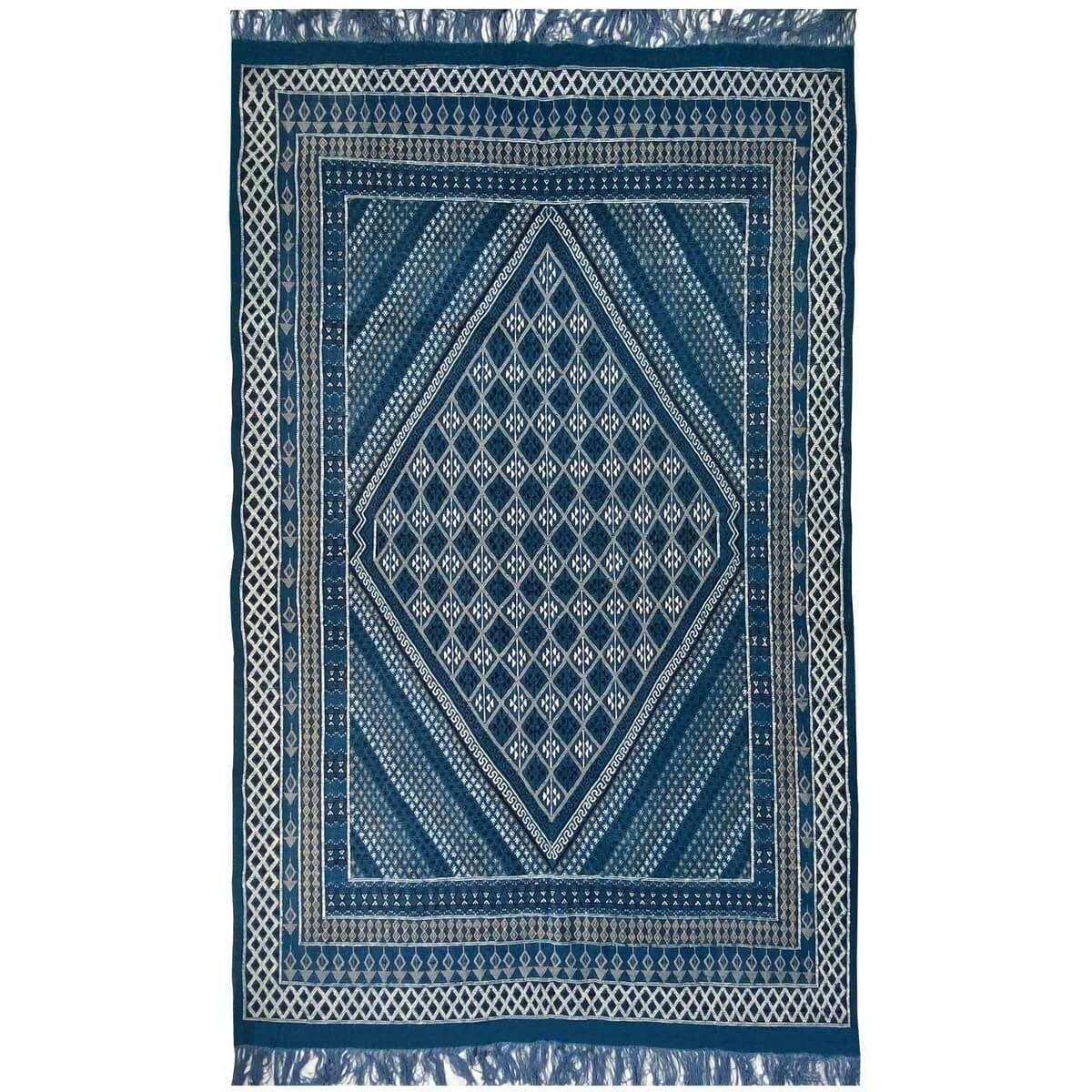 tappeto berbero Tappeto Margoum Layth 186x320 cm Blu/Bianco (Fatto a mano, Lana, Tunisia) Tappeto margoum tunisino della città d