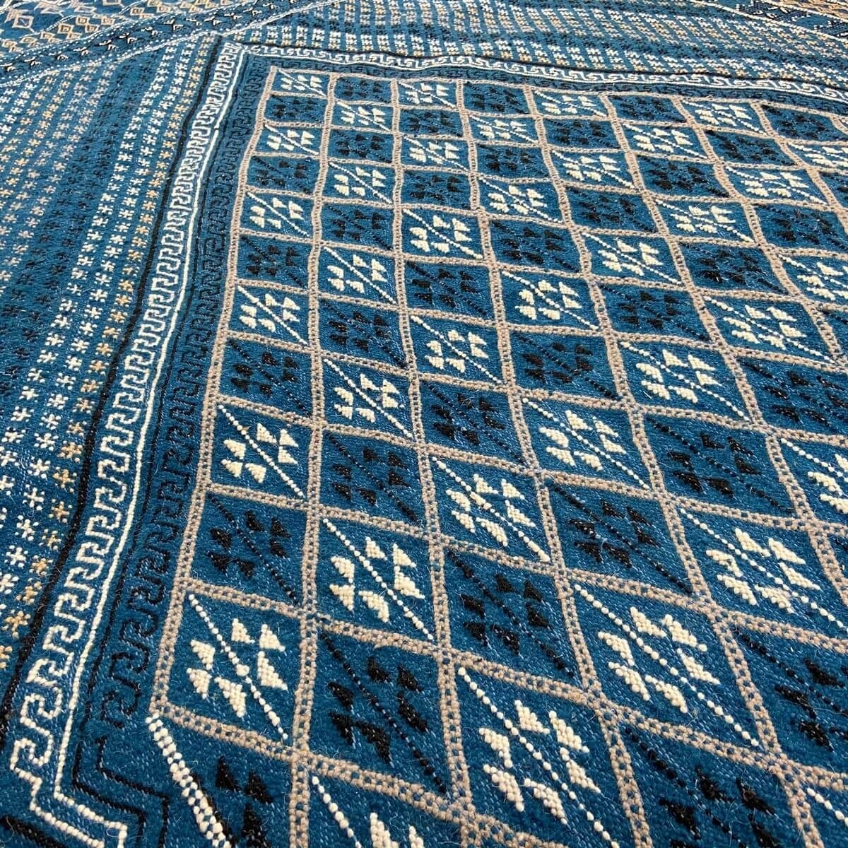 Tapis berbère Tapis Margoum Layth 186x320 cm Bleu/Blanc (Fait main, Laine, Tunisie) Tapis margoum tunisien de la ville de Kairou