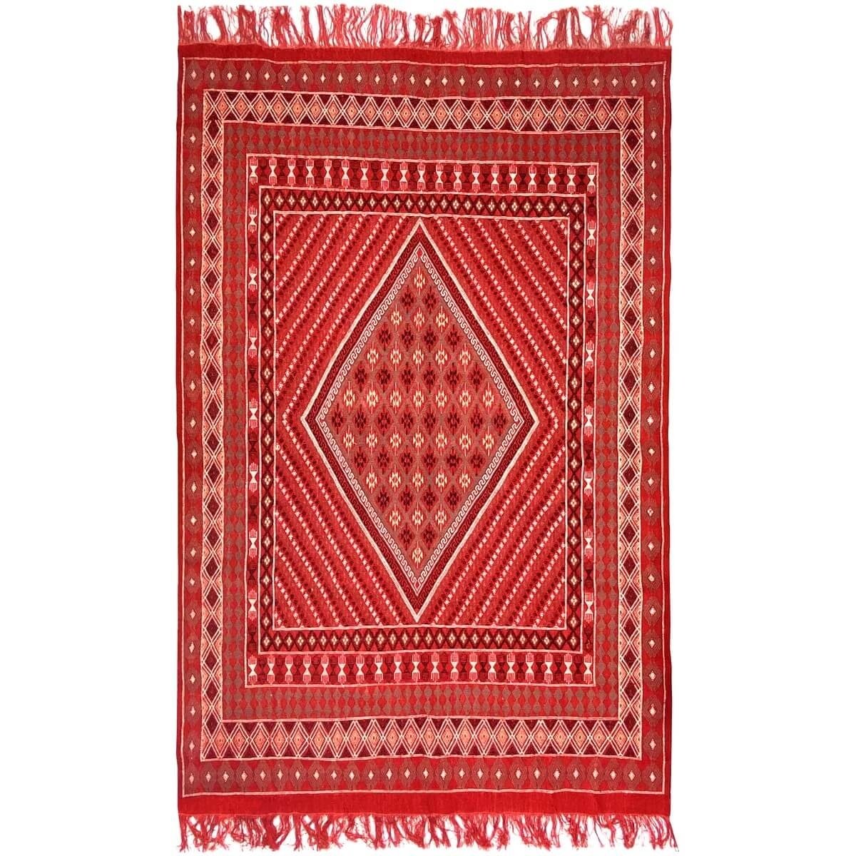 Berber carpet Rug Margoum Delaali 195x308 cm Red (Handmade, Wool) Tunisian margoum rug from the city of Kairouan. Rectangular li