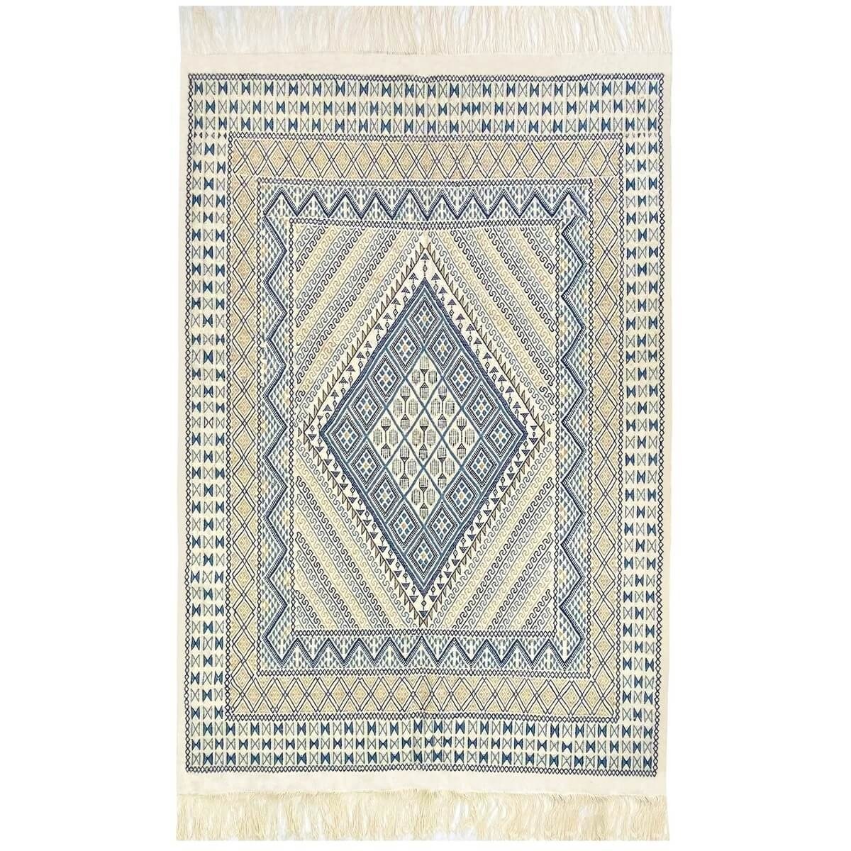 Berber carpet Large Rug Margoum Flouki 206x308 cm Blue/White (Handmade, Wool, Tunisia) Tunisian margoum rug from the city of Kai