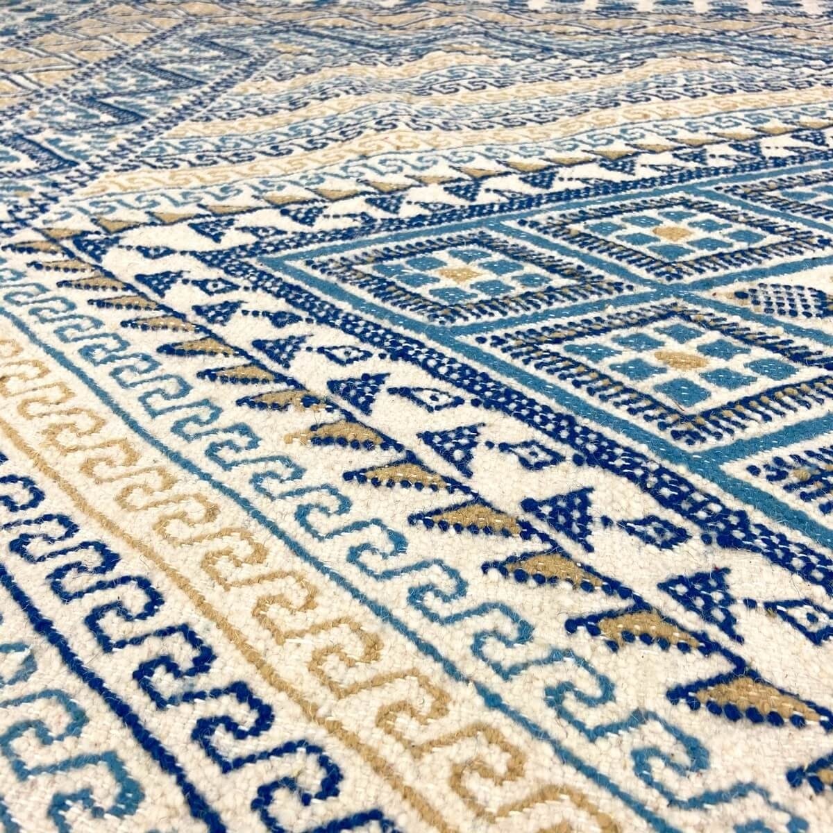 Tapete berbere Grande Tapete Margoum Flouki 206x308 cm Azul (Artesanal, Lã, Tunísia) Tapete Margoum tunisino da cidade de Kairou