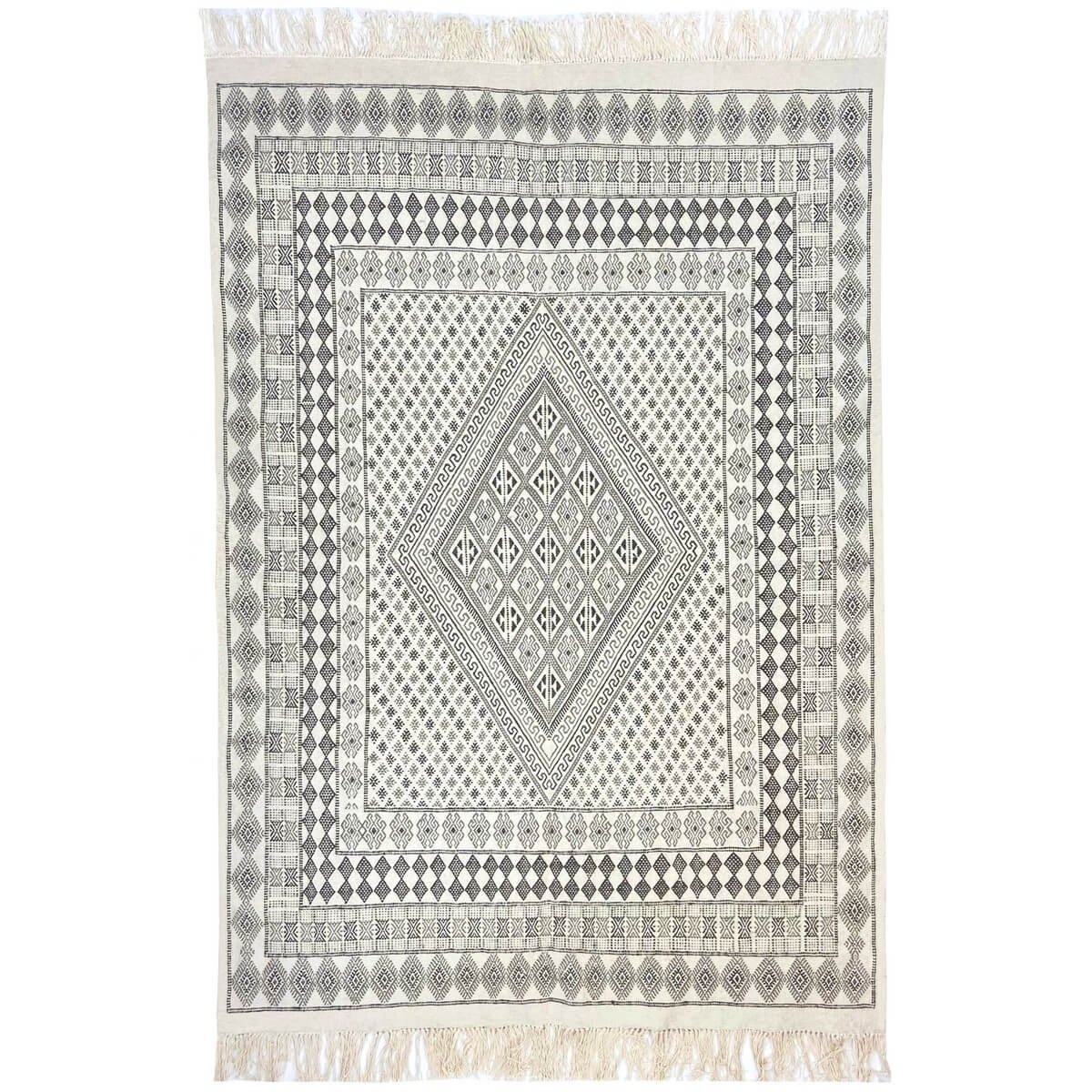 Berber Teppich Großer Teppich Margoum Samssa 170x250 cm Schwarz Weiß Grau (Handgefertigt, Wolle, Tunesien) Tunesischer Margoum-T