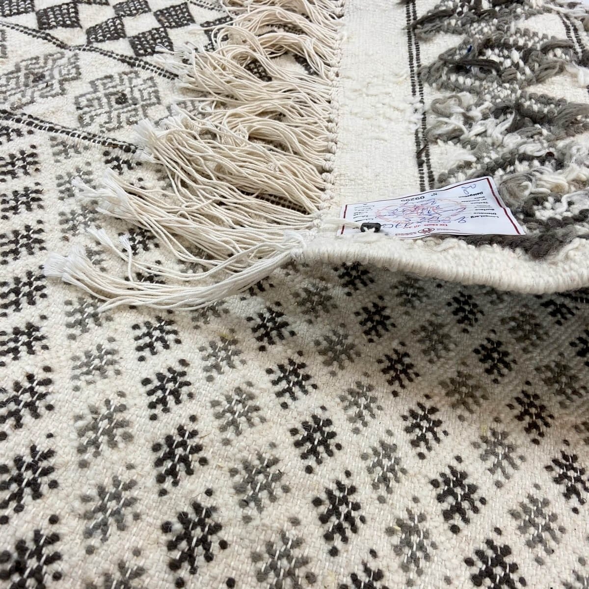 tappeto berbero Grande Tappeto Margoum Samssa 170x250 cm Nero Bianco Grigio (Fatto a mano, Lana, Tunisia) Tappeto margoum tunisi