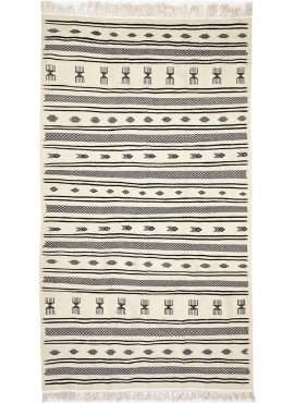 Berber carpet Rug Kilim Tizwa 138x255 cm Black and white (Handmade, Wool, Tunisia) Tunisian Rug Kilim style Moroccan rug. Rectan
