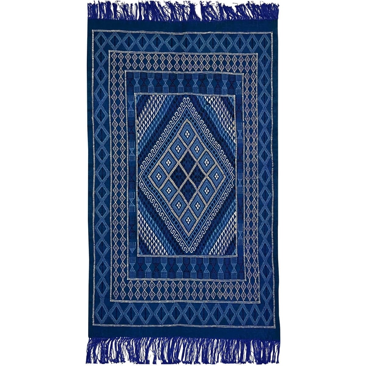 Berber carpet Rug Margoum Jed 120x212 cm Blue/White (Handmade, Wool, Tunisia) Tunisian margoum rug from the city of Kairouan. Re
