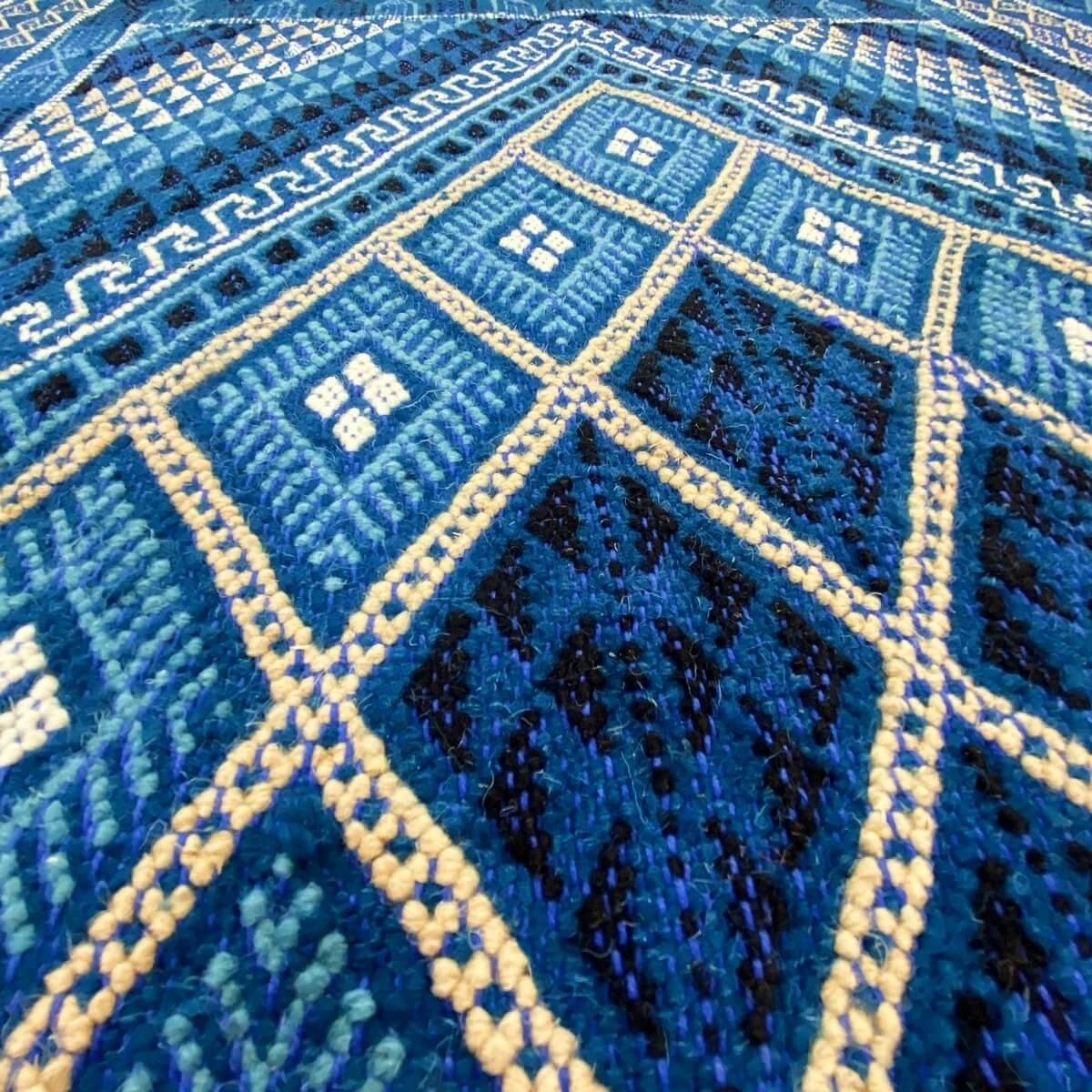 Tapis berbère Tapis Margoum  Jed 120x212 cm Bleu/Blanc (Fait main, Laine, Tunisie) Tapis margoum tunisien de la ville de Kairoua