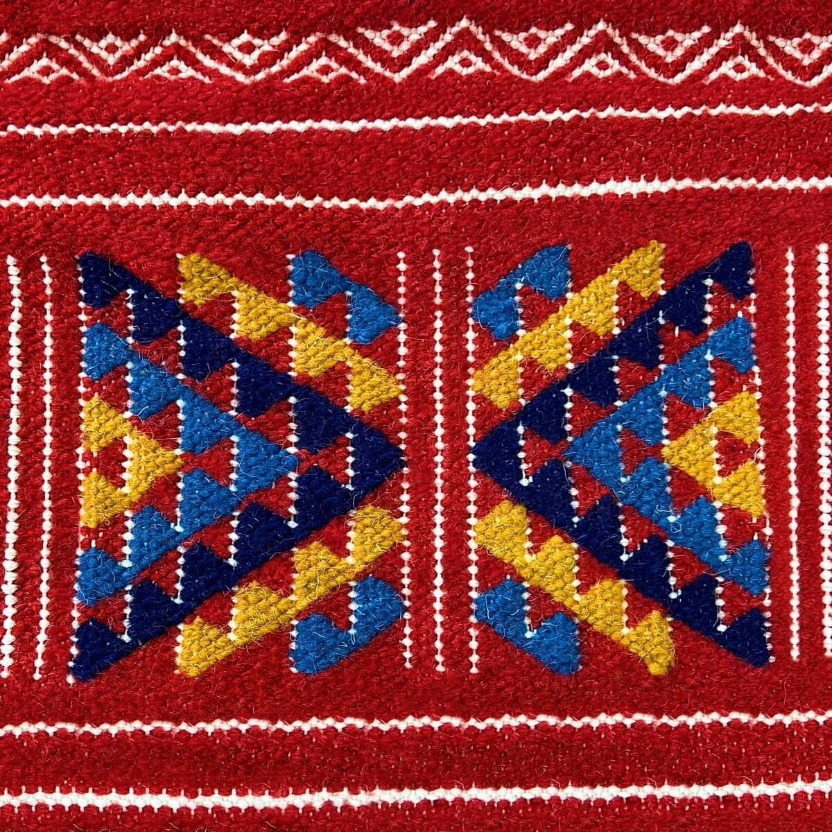 Alfombra pequeña de lana de 1' X 2', color rojo, tribal, anudada a