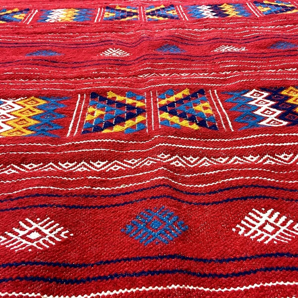tappeto berbero Tappeto Kilim Melkhail 112x176 cm Rosso/Multicolore (Fatto a mano, Lana) Tappeto kilim tunisino, in stile marocc