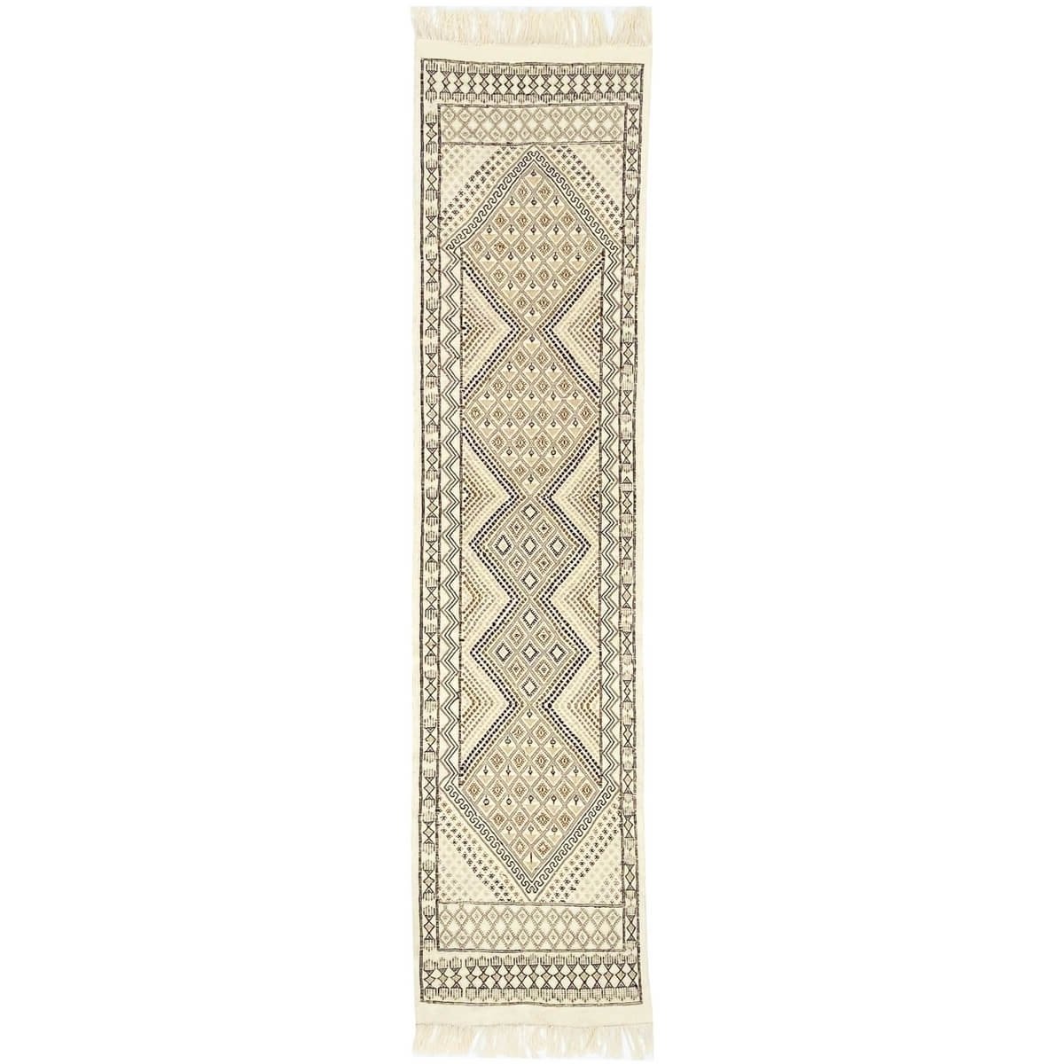 tappeto berbero Tappeto Margoum Zaatar 78x318 cm Bianco/Marrone (Fatto a mano, Lana, Tunisia) Tappeto margoum tunisino della cit