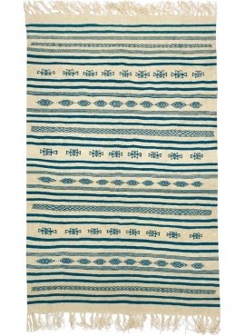 Tapis berbère Tapis Kilim long Esesnou 114x186 cm Beige Bleu (Tissé main, Laine, Tunisie) Tapis kilim tunisien style tapis maroc