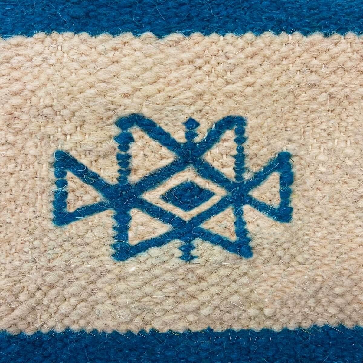 Tapis berbère Tapis Kilim long Esesnou 114x186 cm Beige Bleu (Tissé main, Laine, Tunisie) Tapis kilim tunisien style tapis maroc