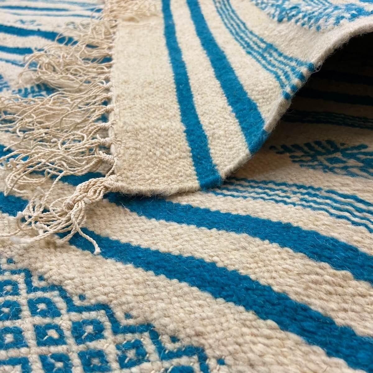 Berber Teppich Teppich Kelim lang Esesnou 114x186 cm Beige Blau (Handgewebt, Wolle, Tunesien) Tunesischer Kelim-Teppich im marok