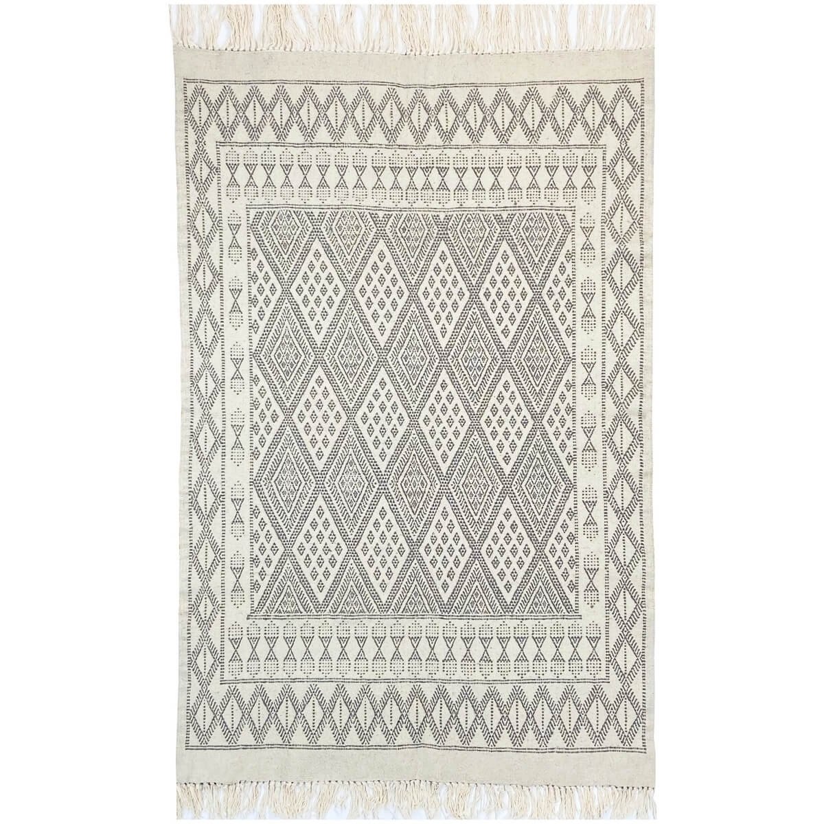 Berber carpet Rug Margoum Zembra 120x190 White/Grey (Handmade, Wool, Tunisia) Tunisian margoum rug from the city of Kairouan. Re