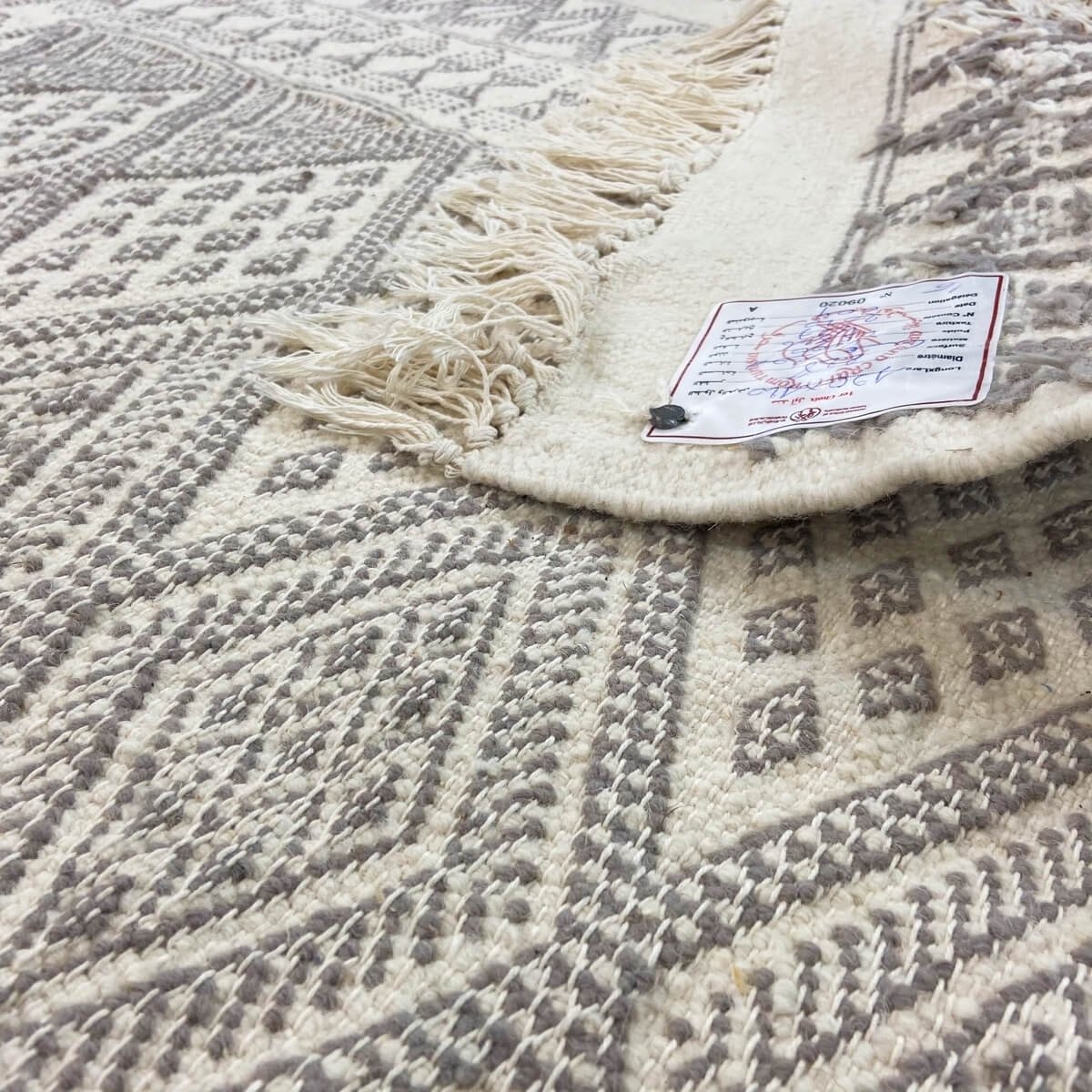 tappeto berbero Tappeto Margoum Maadan 120x190 Bianco/Grigio (Fatto a mano, Lana, Tunisia) Tappeto margoum tunisino della città 