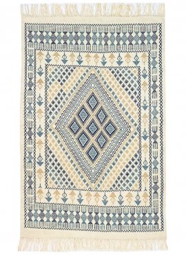 Berber tapijt Tapijt Margoum Mouja 129x196 cm Blauw/Wit (Handgeweven, Wol, Tunesië) Tunesisch Margoum Tapijt uit de stad Kairoua