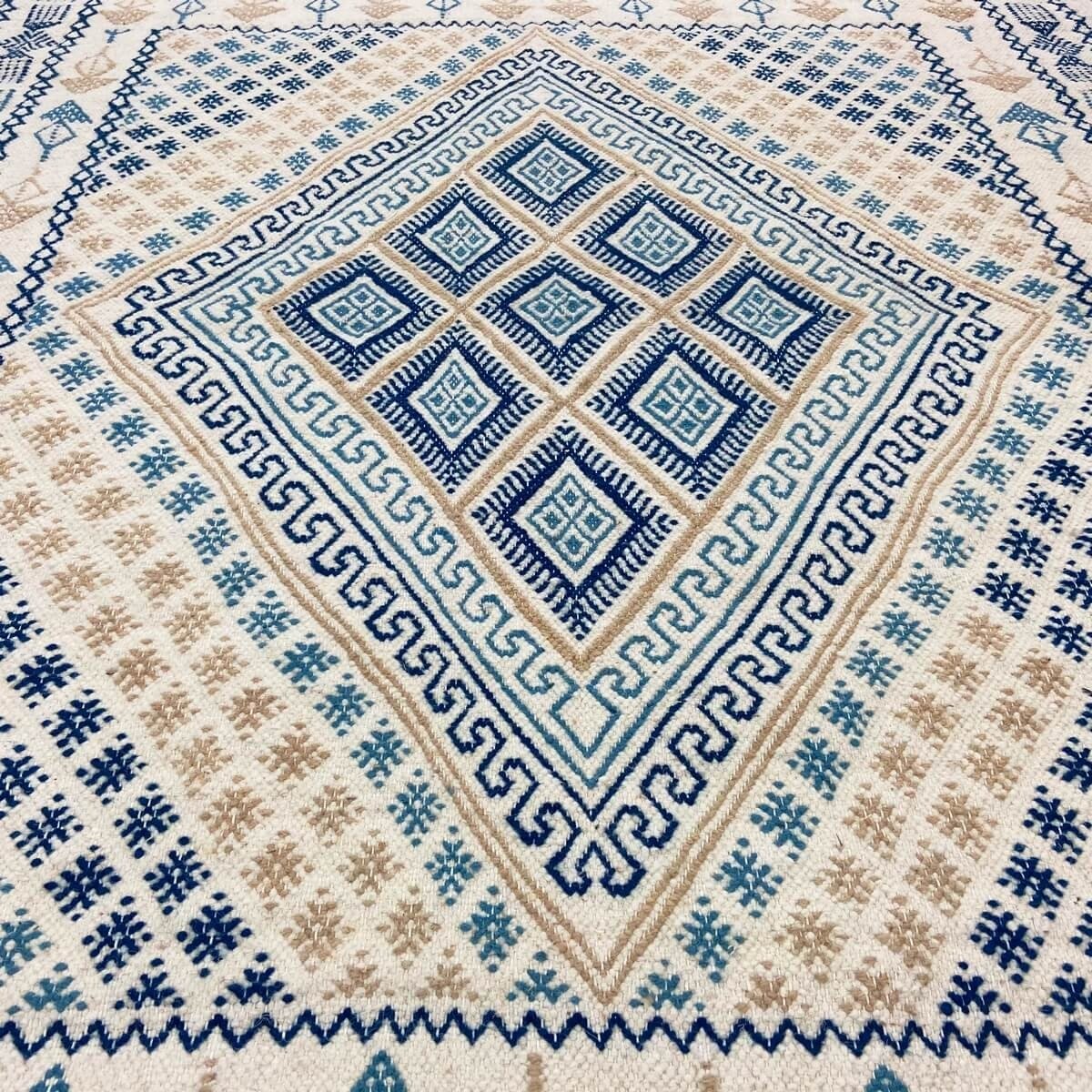 Berber tapijt Tapijt Margoum Mouja 129x196 cm Blauw/Wit (Handgeweven, Wol, Tunesië) Tunesisch Margoum Tapijt uit de stad Kairoua