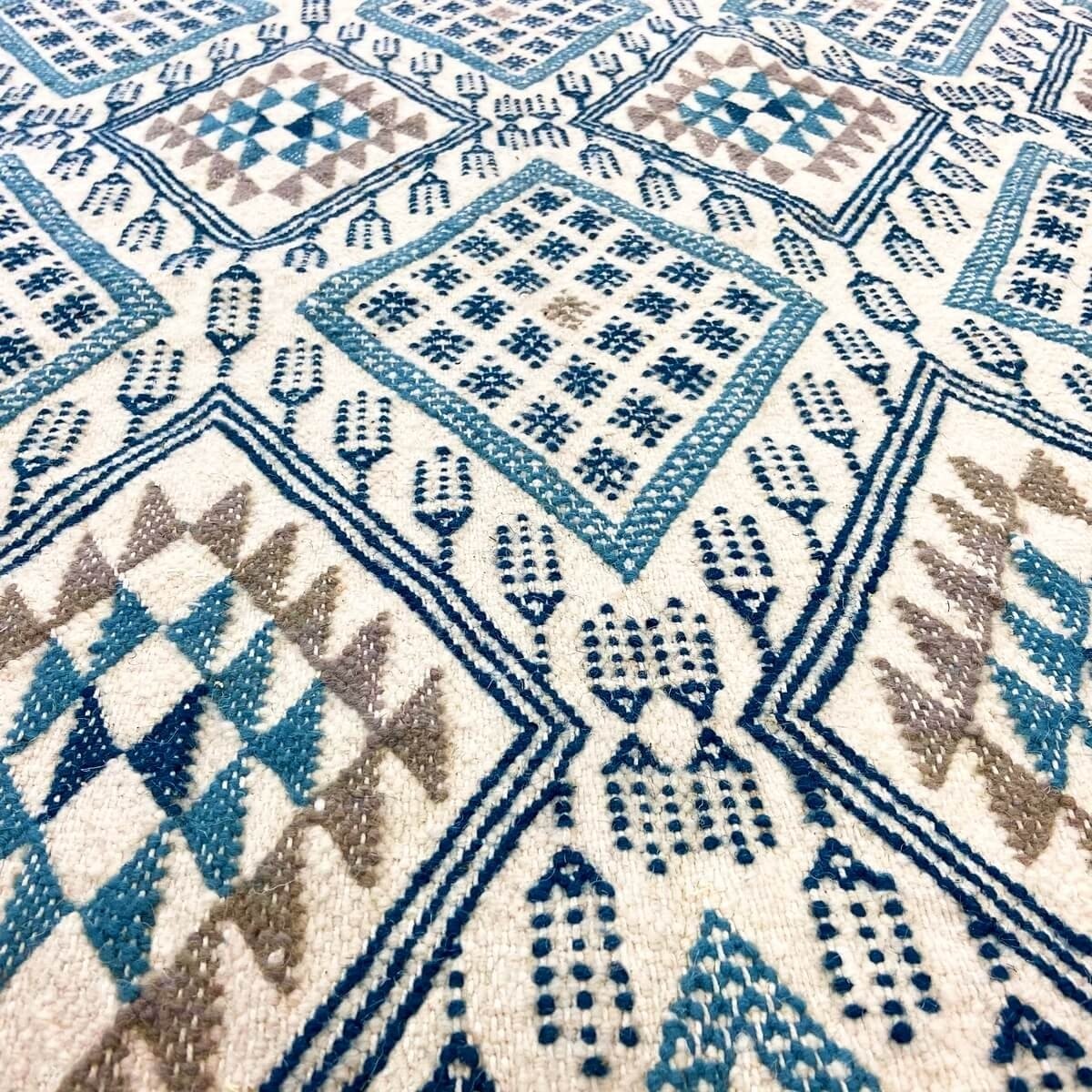 Berber Teppich Teppich Margoum Louz 171x252 Weiß/Blau(Handgefertigt, Wolle, Tunesien) Tunesischer Margoum-Teppich aus der Stadt 