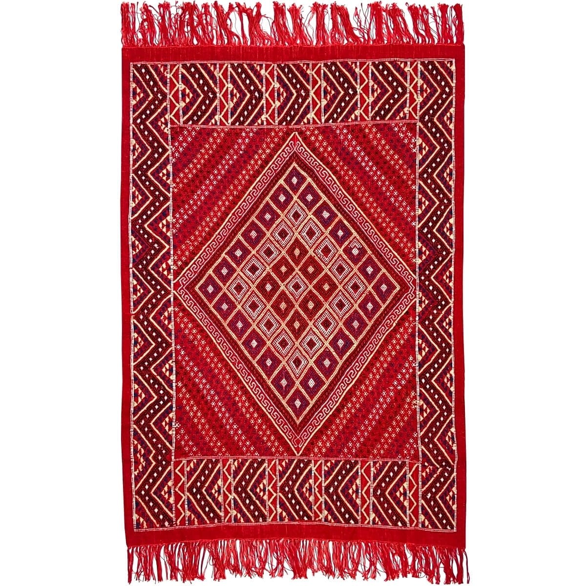Berber carpet Rug Margoum Azid 128x200 Red (Handmade, Wool) Tunisian margoum rug from the city of Kairouan. Rectangular living r