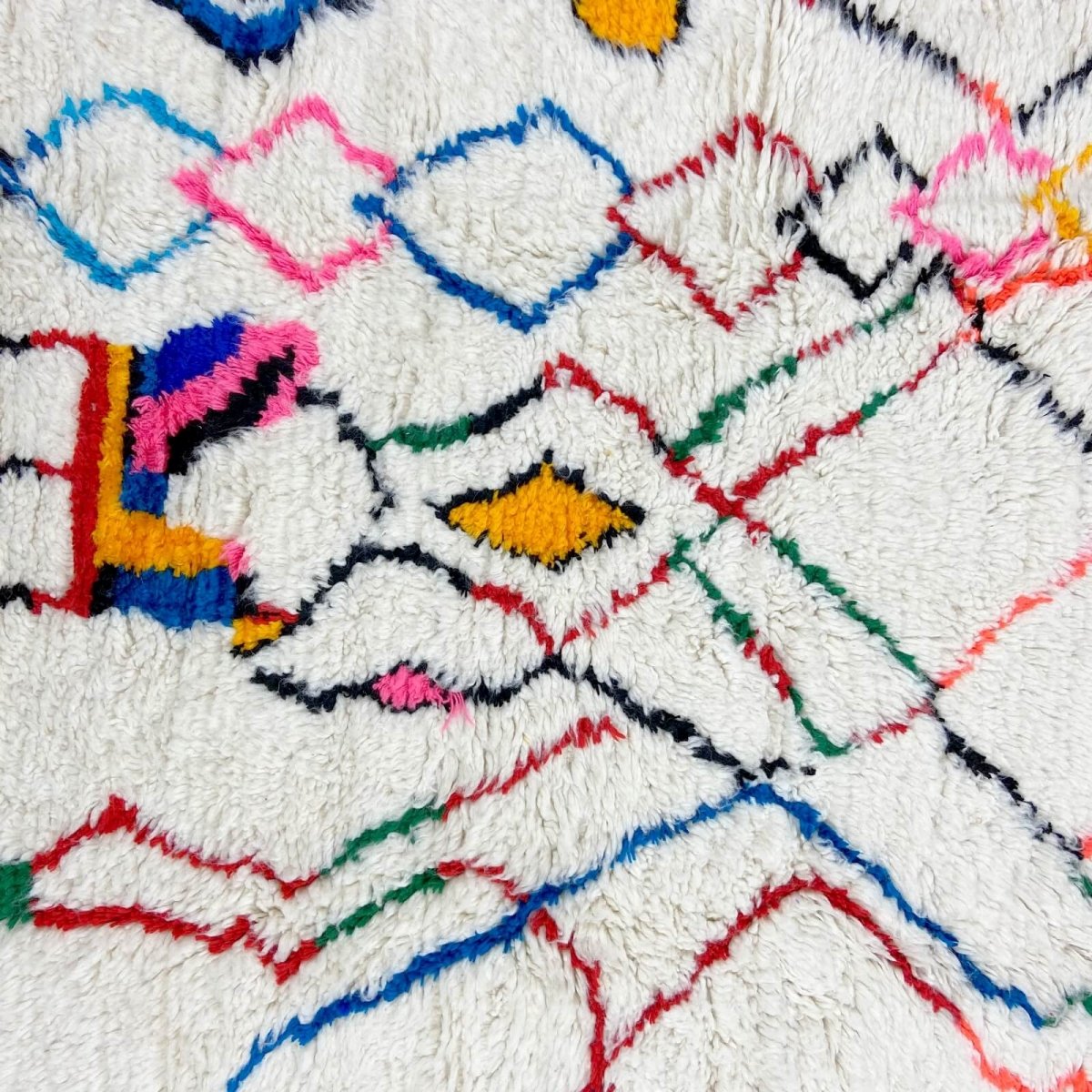 Berber Teppich Teppich Azilal Yemasten 170x290 cm Weiß/Mehrfarbig  (Handgefertigt, Wolle, Marokko) Tunesischer Margoum-Teppich a