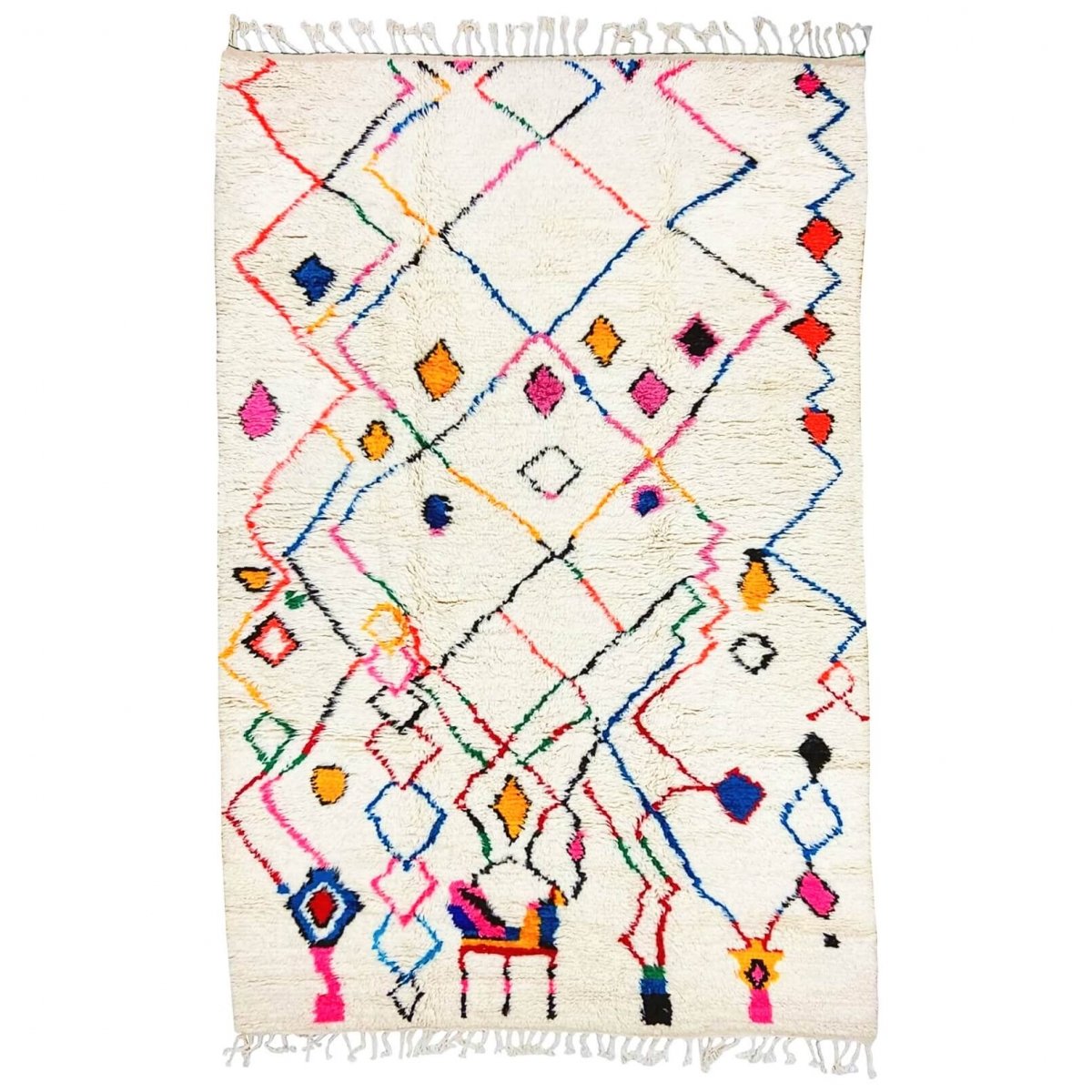 tappeto berbero Tappeto Azilal Yemasten 170x290 cm Bianco/Multicolore (Fatto a mano, Lana, Marocco) Tappeto margoum tunisino del