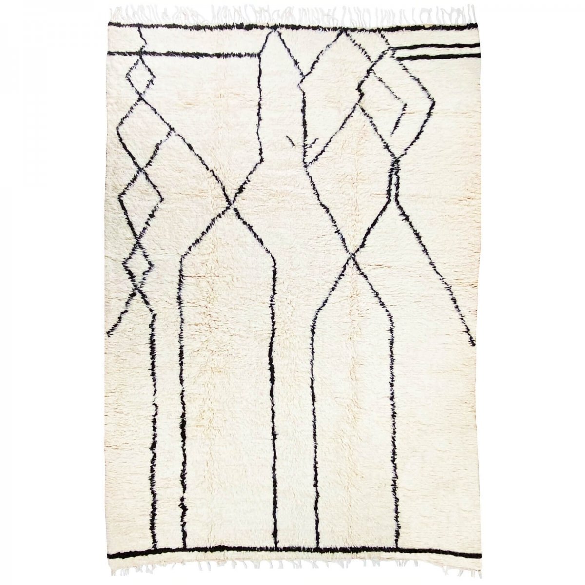 Berber tapijt Vloerkleed Beni Ouarain Ahabag 200x300 cm Wit en Zwart (Handgeweven, Wol, Marokko) Tunesisch Margoum Tapijt uit de