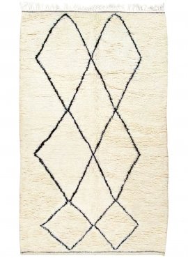 Berber Teppich Teppich Beni Ouarain Kenwa 150x260 cm Weiß und Schwarz (Handgefertigt, Wolle, Marokko) Tunesischer Margoum-Teppic