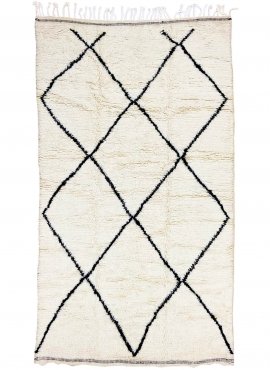 Berber carpet Rug Beni Ouarain Laha 145x255 cm White and Black (Handmade, Wool, Morocco) Tunisian margoum rug from the city of K