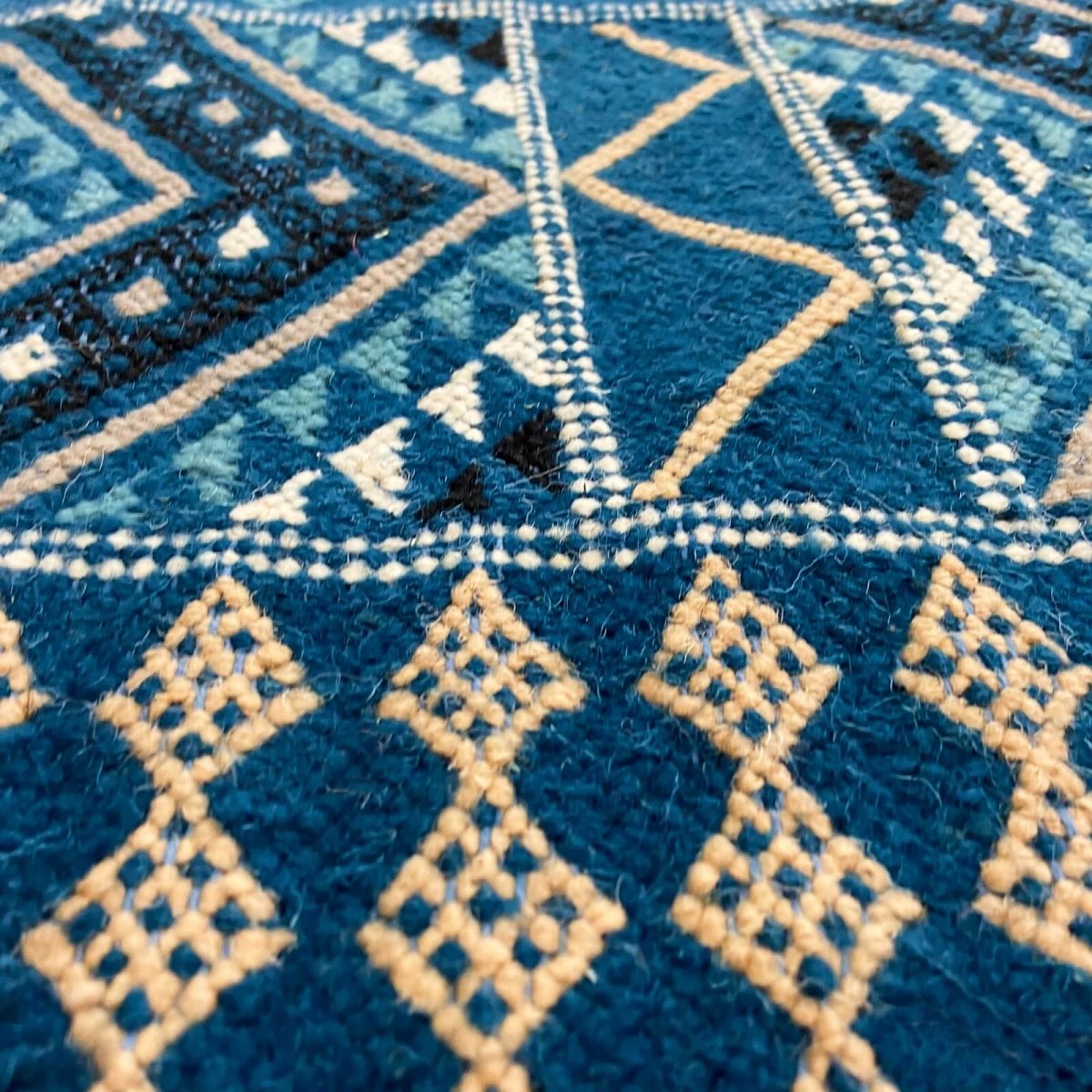 tappeto berbero Tappeto Margoum Syphax 200x300 cm Blu/Bianco (Fatto a mano, Lana, Tunisia) Tappeto margoum tunisino della città 