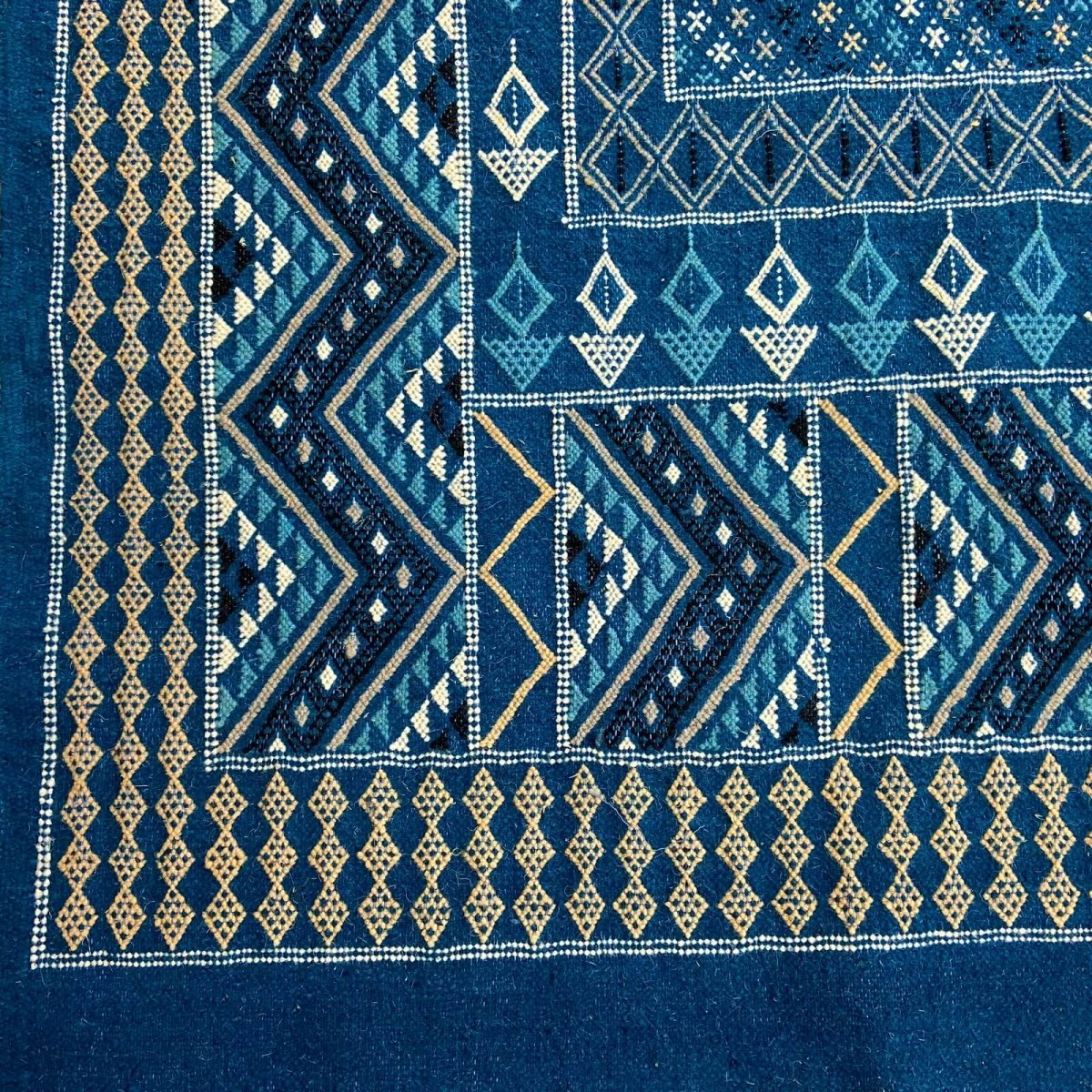 Tapete berbere Tapete Margoum Syphax 200x300 cm Azul/Branco (Artesanal, Lã, Tunísia) Tapete Margoum tunisino da cidade de Kairou