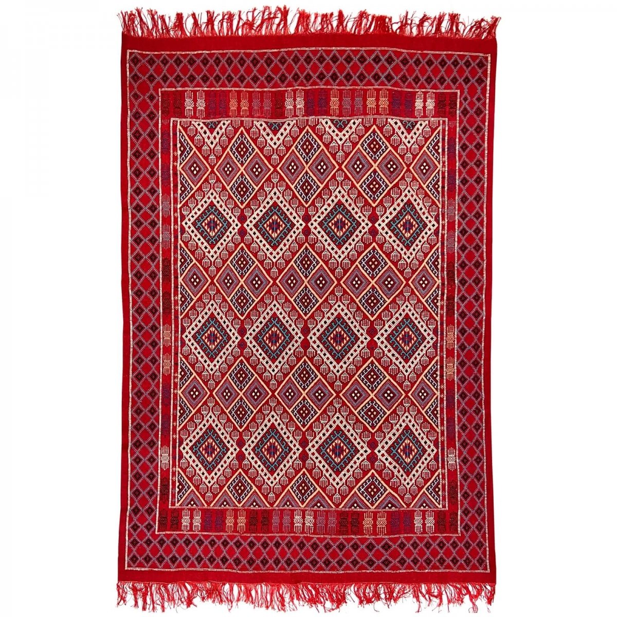 tappeto berbero Tappeto Margoum Badis 170x260 cm Rosso (Fatto a mano, Lana) Tappeto margoum tunisino della città di Kairouan. Ta