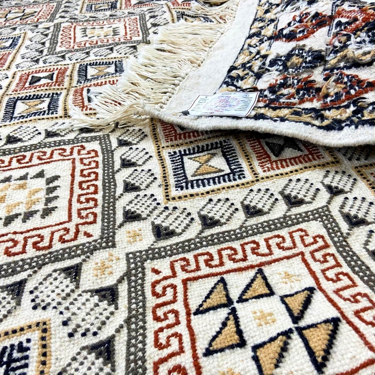 Berber tapijt Vloerkleed Margoum Krish 170x240 cm Wit/Beige (Handgeweven, Wol, Tunesië) Tunesisch Margoum Vloerkleed uit de stad