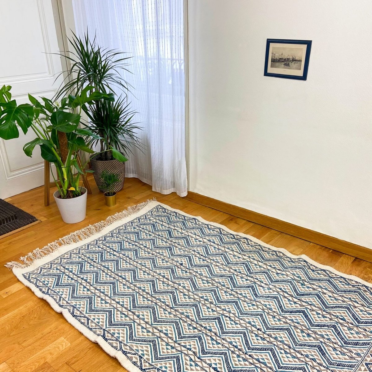 Berber carpet Rug Margoum 120x190 Blue/White | Handmade, Wool, Tunisia Tunisian margoum rug from the city of Kairouan. Rectangul