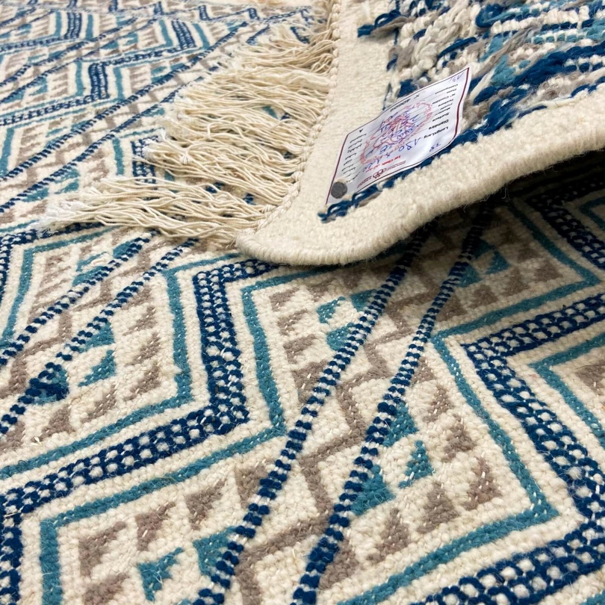 Berber tapijt Vloerkleed  Margoum 120x190 Blauw/Wit |Handgeweven, Wol, Tunesië Tunesisch Margoum Tapijt uit de stad Kairouan. Re