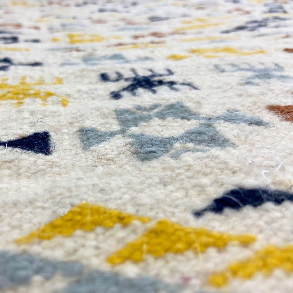 tappeto berbero Tappeto Kilim 125x190 cm Bianco Giallo Blu Marrone | Fatto a mano, Lana, Tunisia Tappeto kilim tunisino, in stil