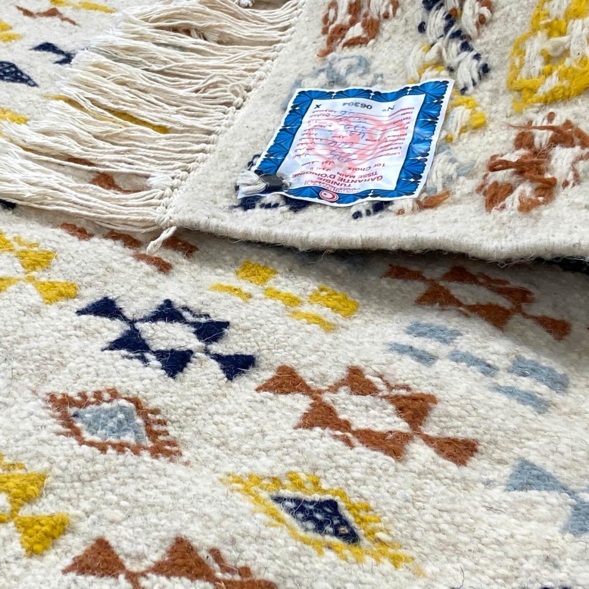 Berber tapijt Vloerkleed Kilim 125x190 cm Wit Geel Blauw Bruin | Handgeweven, Wol, Tunesië Tunesisch kilimdeken, Marokkaanse sti