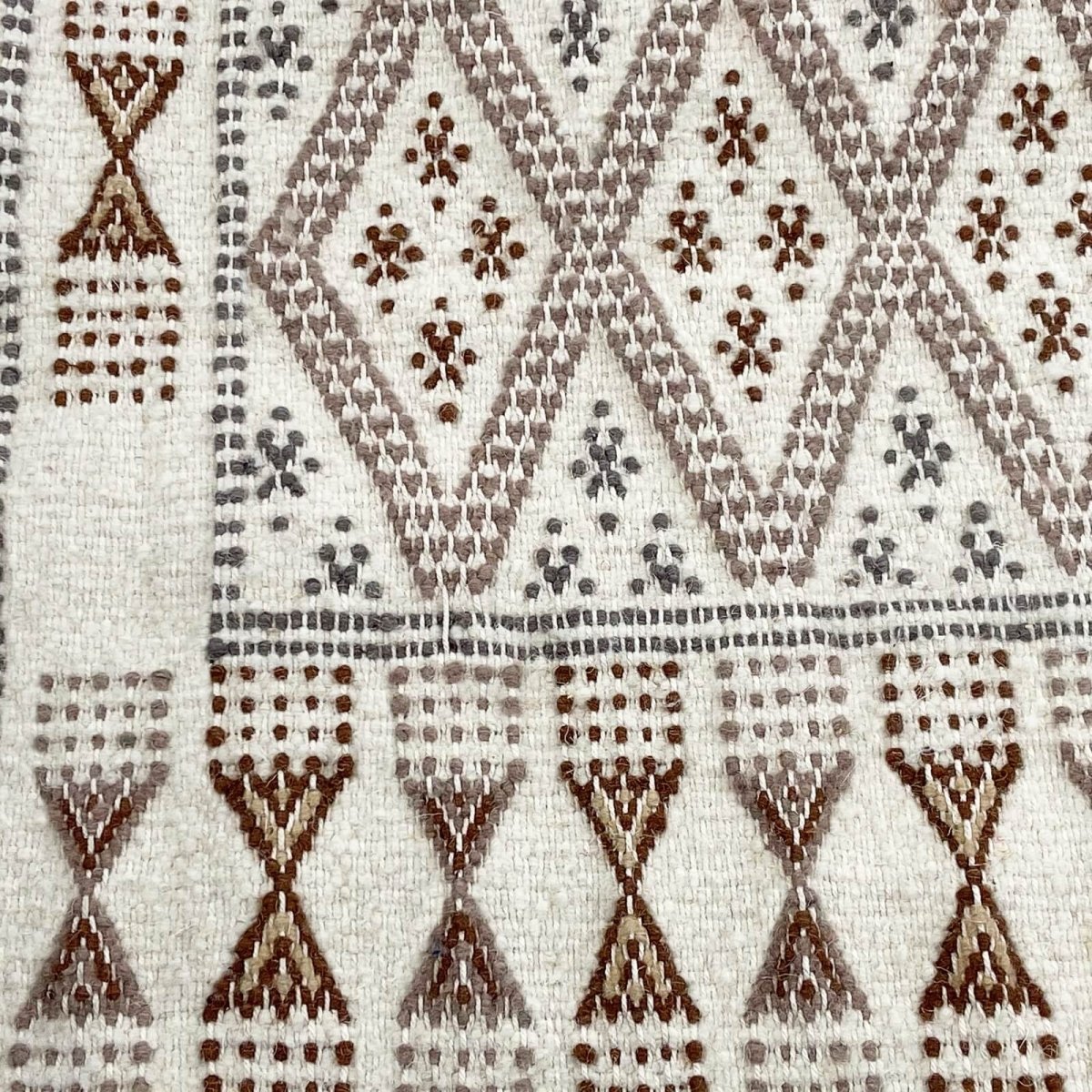 Berber Teppich Teppich Margoum95x275 cm Weiss/Braun | Handgefertigt, Wolle, Tunesien Tunesischer Margoum-Teppich aus der Stadt K