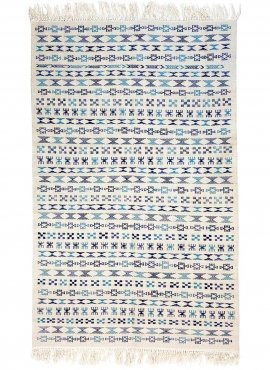 Berber tapijt Vloerkleed Kilim 130x205 cm Wit Blauw | Handgeweven, Wol, Tunesië Tunesisch kilimdeken, Marokkaanse stijl. Rechtho