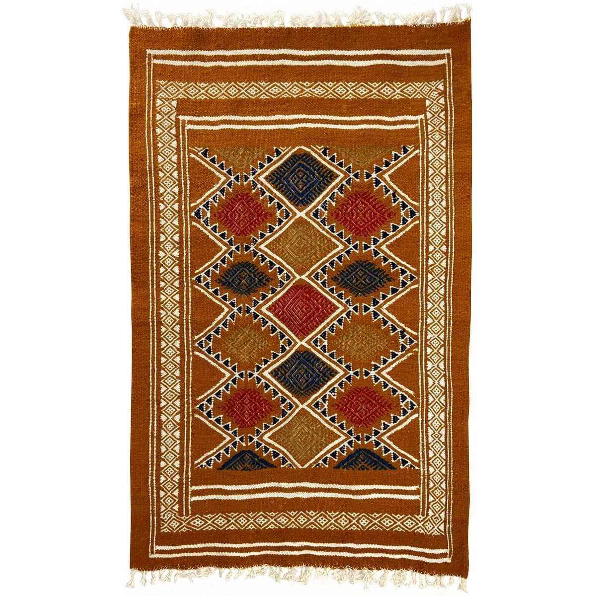 Tapis berbère Tapis Kilim Farran 60x98 Jaune ocre (Tissé main, Laine, Tunisie) Tapis kilim tunisien style tapis marocain. Tapis 