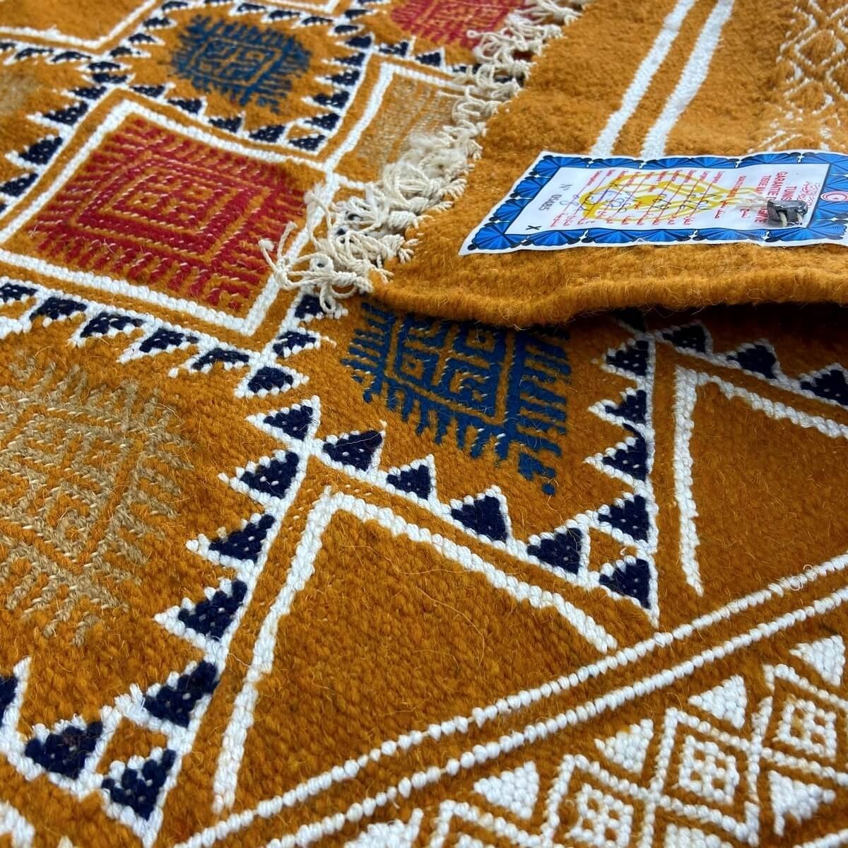Berber carpet Rug Kilim Farran 60x98 Yellow (Handmade, Wool, Tunisia) Tunisian Rug Kilim style Moroccan rug. Rectangular carpet 