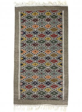 Tapis berbère Tapis Kilim Edewi 60x111 Gris (Tissé main, Laine, Tunisie) Tapis kilim tunisien style tapis marocain. Tapis rectan