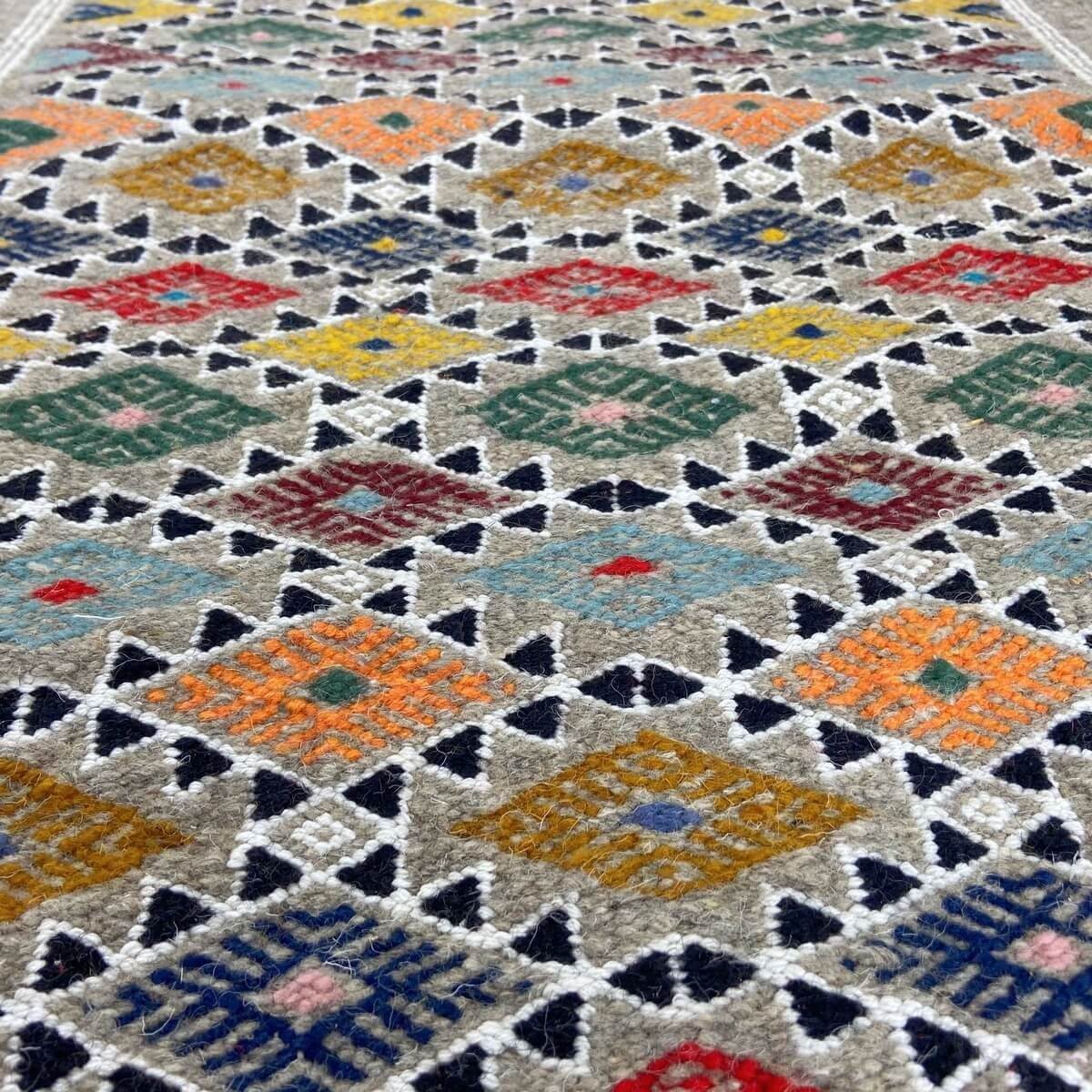 Tapete berbere Tapete Kilim Edewi 60x111 Cinza (Tecidos à mão, Lã, Tunísia) Tapete tunisiano kilim, estilo marroquino. Tapete re